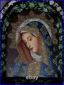 Original Painting & Mliagro Retablo Wood Nicho Virgin Dolorosa Mexican Folk Art