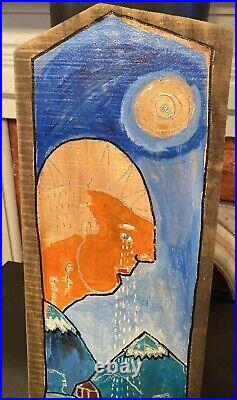 Original Painting Rain Of Tears On Barn Wood Panel Folk outsider art Percifull