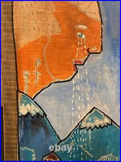 Original Painting Rain Of Tears On Barn Wood Panel Folk outsider art Percifull