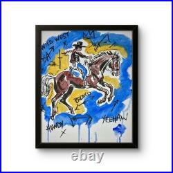 Original Painting Rodeo Cowboy Bronco Colorful 14X11 Western Neoexpressionist