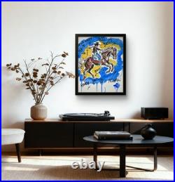 Original Painting Rodeo Cowboy Bronco Colorful 14X11 Western Neoexpressionist