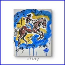 Original Painting Rodeo Cowboy Bronco Colorful 14X11 Western Neoexpressionist