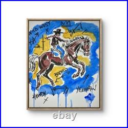 Original Painting Rodeo Cowboy Bronco Colorful 14X11 Western Neoexpressionist