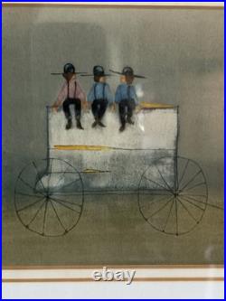 Original Roger Haas Watercolor Painting Amish Boys On Wagon Signed Framed Art
