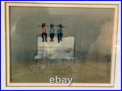 Original Roger Haas Watercolor Painting Amish Boys On Wagon Signed Framed Art