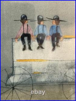 Original Roger Haas Watercolor Painting Amish Boys On Wagon Signed Framed Art