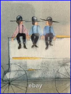 Original Roger Haas Watercolor Painting Amish Boys On Wagon Signed Framed Art