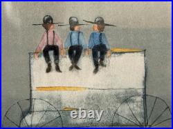 Original Roger Haas Watercolor Painting Amish Boys On Wagon Signed Framed Art