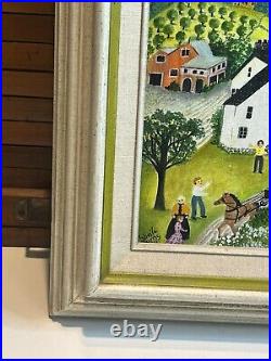 Original Sheila Burns Painting Americana Folk Art Barns Smaller 13 x 16 Framed