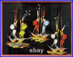Original Signed African Folk Art Framed Matted Painting, Vintage Decor Gifts