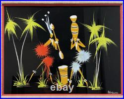 Original Signed African Folk Art Framed Matted Painting, Vintage Decor Gifts