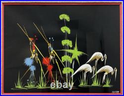 Original Signed African Folk Art Framed Matted Painting, Vintage Decor Gifts