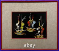 Original Signed African Folk Art Framed Matted Painting, Vintage Decor Gifts