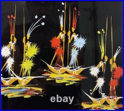 Original Signed African Folk Art Framed Matted Painting, Vintage Decor Gifts