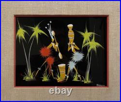 Original Signed African Folk Art Framed Matted Painting, Vintage Decor Gifts