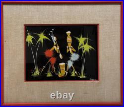 Original Signed African Folk Art Framed Matted Painting, Vintage Decor Gifts