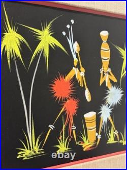 Original Signed African Folk Art Framed Matted Painting, Vintage Decor Gifts
