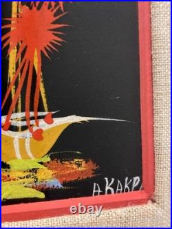 Original Signed African Folk Art Framed Matted Painting, Vintage Decor Gifts