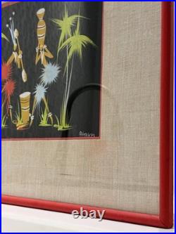 Original Signed African Folk Art Framed Matted Painting, Vintage Decor Gifts