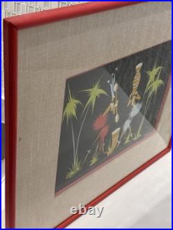 Original Signed African Folk Art Framed Matted Painting, Vintage Decor Gifts