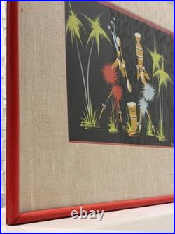 Original Signed African Folk Art Framed Matted Painting, Vintage Decor Gifts