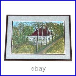 Original Signed Folk Art Painting Tropical House Helga Schweininger Framed