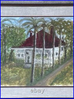 Original Signed Folk Art Painting Tropical House Helga Schweininger Framed