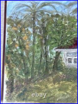Original Signed Folk Art Painting Tropical House Helga Schweininger Framed