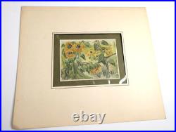 Original Signed Sunflower Mixed Media Painting Botanical Folk Art Miniature