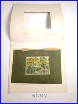 Original Signed Sunflower Mixed Media Painting Botanical Folk Art Miniature