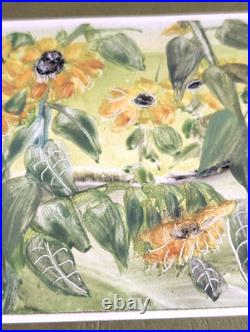 Original Signed Sunflower Mixed Media Painting Botanical Folk Art Miniature
