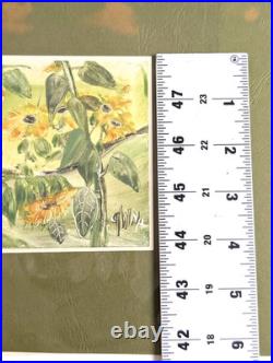Original Signed Sunflower Mixed Media Painting Botanical Folk Art Miniature