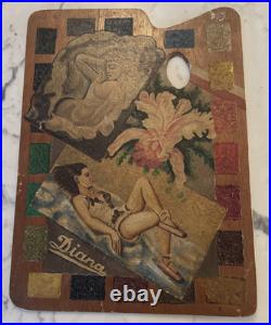 Original Vintage Antique Artists Painters Palette WOMENDIANAFLOWERTRAMP ART