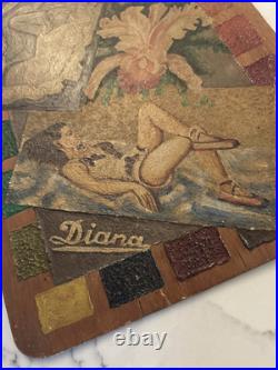 Original Vintage Antique Artists Painters Palette WOMENDIANAFLOWERTRAMP ART