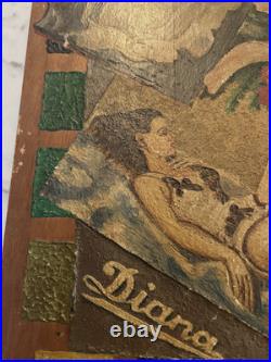 Original Vintage Antique Artists Painters Palette WOMENDIANAFLOWERTRAMP ART