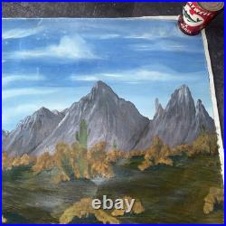 Original Vintage Folk Art Southwest Desert Landscape Painting 30x24 Mountain Wow
