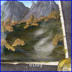 Original Vintage Folk Art Southwest Desert Landscape Painting 30x24 Mountain Wow