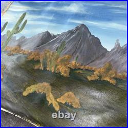 Original Vintage Folk Art Southwest Desert Landscape Painting 30x24 Mountain Wow