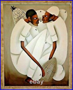 Original Vintage Folk Haitian Art Framed Painting Antonio Haiti Sellers 20x16