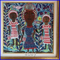 Original Vintage Folk Haitian Art Naif Painting Louisiane Saint Fleurant Haiti