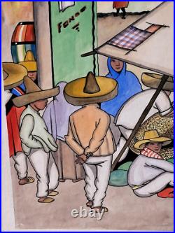Original Vintage Jorge A Murillo Watercolor Village Market Scene Folk Art 18x24 Original Vintage Jorge A Murillo Watercolor Village Market Scene Folk Art 18x24