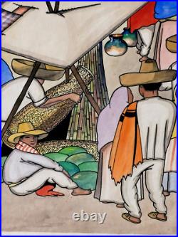 Original Vintage Jorge A Murillo Watercolor Village Market Scene Folk Art 18x24 Original Vintage Jorge A Murillo Watercolor Village Market Scene Folk Art 18x24