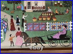 Original Vintage Sheila Lee Painting Americana Folk Art Amish Quilts 1988