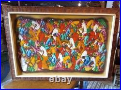 Original Vintage Signed E. Daniel Haitian Folk Art Oil Painting Market Scene