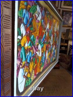Original Vintage Signed E. Daniel Haitian Folk Art Oil Painting Market Scene
