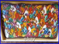 Original Vintage Signed E. Daniel Haitian Folk Art Oil Painting Market Scene