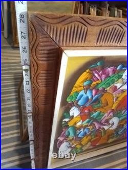 Original Vintage Signed E. Daniel Haitian Folk Art Oil Painting Market Scene