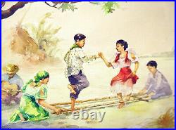 Original Watercolor Painting by Oscar T Navarro of a Philippine Folk Dance