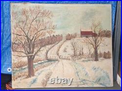 Original Winter Landscape Oil Painting Signed By Lilian Russ 1951 Canvas Medium