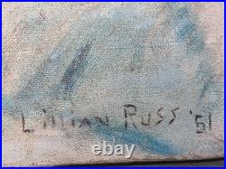 Original Winter Landscape Oil Painting Signed By Lilian Russ 1951 Canvas Medium